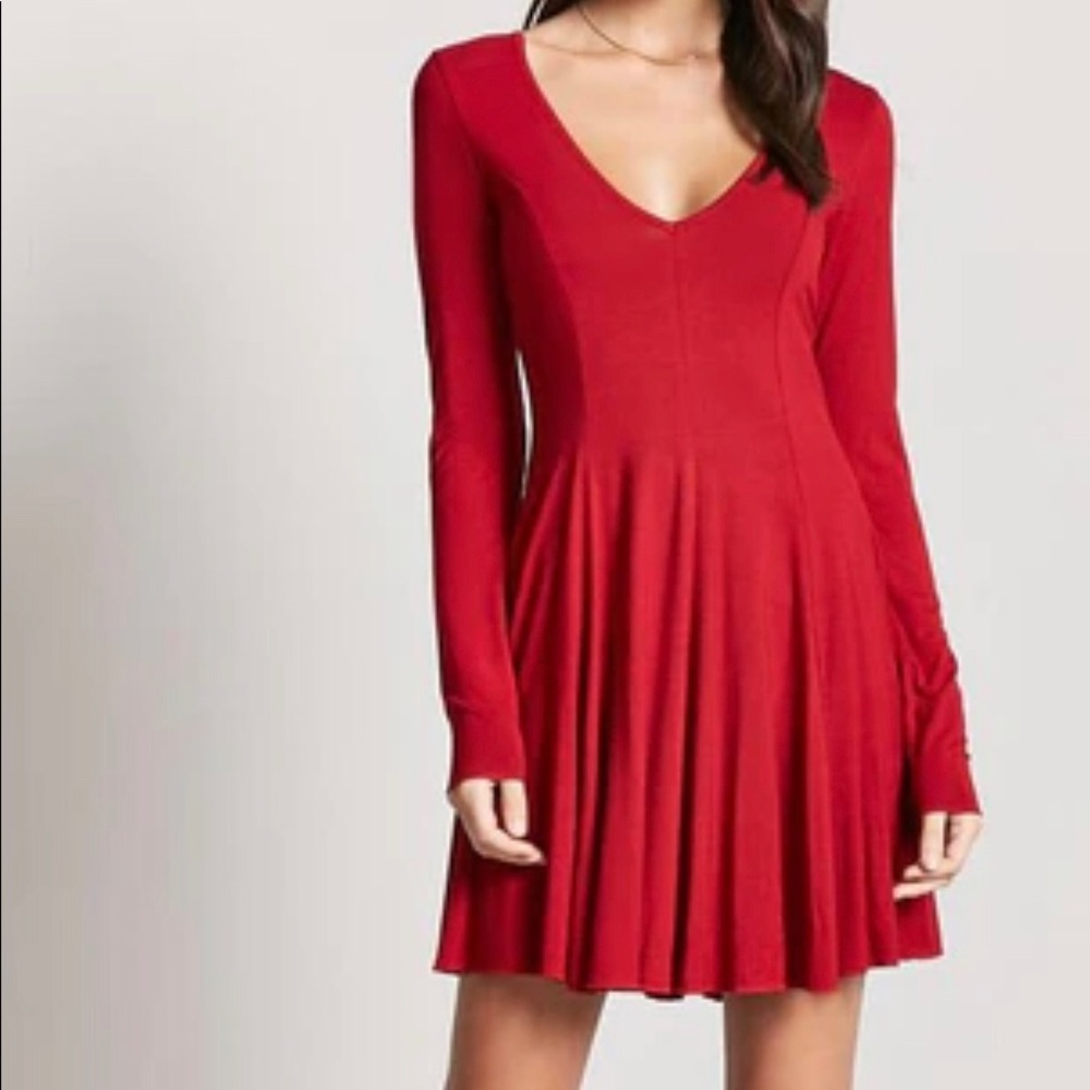 Forever 21 V-Neck Long Sleeve Skater Dress
